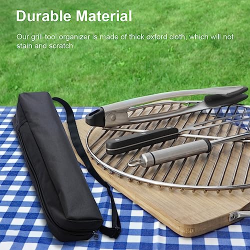 Grill Storage Bag, Oxford Cloth BBQ Tools Carry Bag, Waterproof Grill Utensil Accessory Storage Bag, Grill Utensil Holder Pouch for Camping Picnic Barbecue(size:57 x 10 x 10cm)
