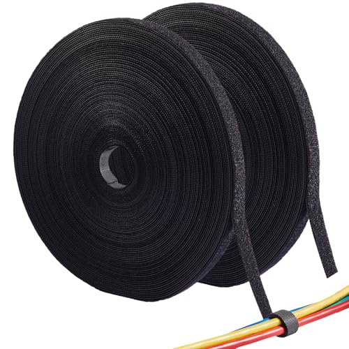ECOHomes 1/2 Inch x 180 FT Double Sided Hook and Loop Roll Tape (Black) | Two Sides, Self Stick, No Adhesive, Reusable, Cable Ties Wrap for Cable Management, Heavy Duty, Extender Straps, Wire Strips - color: Black, size: 1/2 In x 180 FT