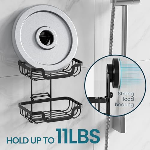 TAILI Soap Holder, Soap Dish Suction Cup with Hooks, Stainless Steel (Light Black) | Soap Dish for Shower, Bathroom Bar soap holder Shower Wall, Stainless Steel Sponge Holder for Tub Kitchen, Black - color: Light Black