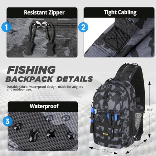 PLUSINNO Fishing Backpack with Rod & Reel Combos, Fishing Gear Kit - color: Black Camo Backpack With Rod and Reel Combo