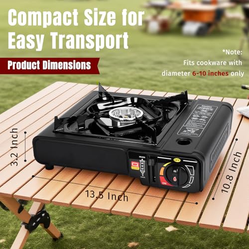 SHINESTAR Portable Butane Camping Stove with Carrying Case, 7800 BTUs | Automatic Ignition, for Outdoor Cooking, Camping, Emergencies, BBQ, Hiking & Backpacking, Tailgating Essentials - color: Black - 7800 BTU Butane