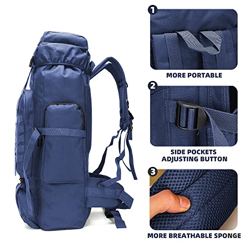 King'sGuard 70L Camping Hiking Backpack for Men Women Large Military Tactical Backpack Molle Rucksack Backpack for Outdoor - color: Blue