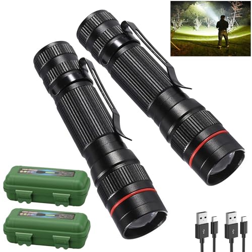 Wrrozz 2 Pack Small Mini LED Rechargeable Flashlight, Zoomable with Clip - size: B-2 pack
