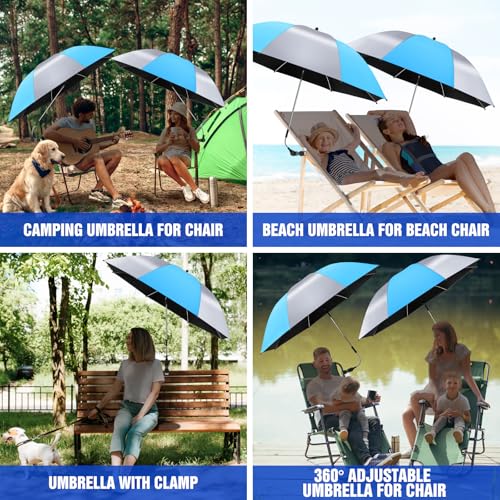 2 Pack Beach Umbrella with 360 Universal Clamp, UPF50+ Umbrella Outdoor Patio Sun Protection for Chairs, Beach &Patio Use (Not Include Chair) - color: Sky Blue/Silvery