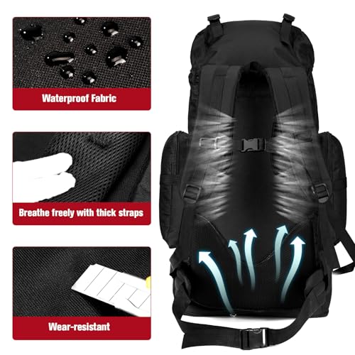 70L/100L Large Camping Hiking Backpack with Rain Cover, Waterproof Molle Rucksack Military Tactical Backpack, Lightweight Backpacking Daypack for Trekking Climbing Outdoor