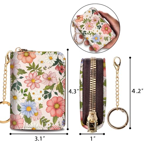 Yonlevres Credit Card Holder RFID Small Wallet Women Keychain Zipper - color: Floral