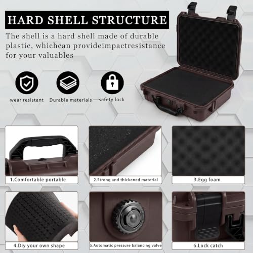 Relaxweex 1 Pcs Waterproof Hard Case with DIY Customizable Foam Insert Portable Protective Case with Knife for Camera Drones Equipments Tools Test Instruments (Brown,11.3 x 8.7 x 4.2 Inch) - color: Brown, size: 11.3 x 8.7 x 4.2 Inch