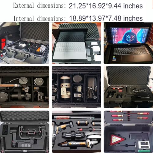 21" L x 16" W x 10" H Large Hard Case with Foam, Portable Rolling Hard Case with Wheels, Waterproof Shockproof Dustproof, Suitable for Cameras, Lenses, Camcorder, Instrument, Telescopes - size: 21 Inch