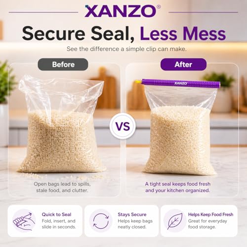 Xanzo Chip Clips - 12 Durable, Heavy Duty Chip Bag Clips for Food, Airtight Chip Bag Closers, Eco-Friendly, Color Coded Food Organization Tools