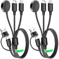 Multi Charging Cable for Apple Watch Charger 2Pack 4ft for Multiple Devices | USB C Multi Charger Cord Travel for iWatch Ultra 2/SE 2/10/9/8/7/6/5/4/3/2/1, iPhone 16/15/14/13, iPad, AirPods