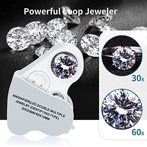 JARLINK 2 Pack 30X 60X 90X Illuminated Jewelers Loupe | Foldable Magnifier with LED & UV Light, for Gems, Diamonds, Coins and Stamps Identification - color: White