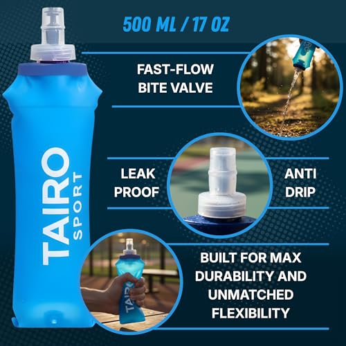 Soft Flask 500ml for Running - Collapsible BPA Free Hydration Flask with Fast Flow Bite Valve, Leak Proof Flexible Water Bottle for Trail Running, Hiking, Cycling, Travel