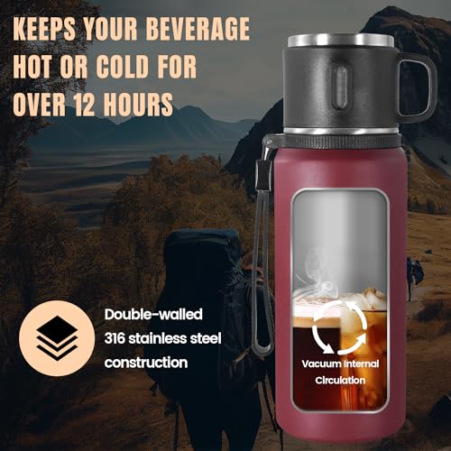 Stainless Steel Insulated Bottle, 20oz with cup Vacuum Insulated Water Bottle, Thermo for Hot Drinks/Cold Drinks,24-Hr Insulation Commute, Travel - color: Red, size: 20 Ounces
