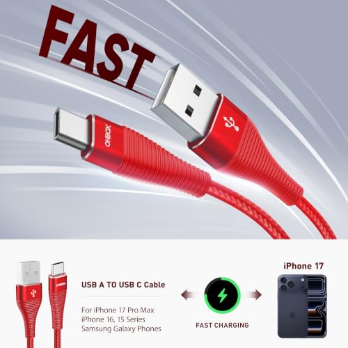 Extra Long USBA to USBC Cable 15FT, Type C Charger Fast Charging Cord USB C | Heavy Duty USB C Charging Cable for iPhone 17 16 15, iPad Pro, Air, Mini, Samsung S25, Pixel 8a 10a, Moto Razr 40 50, G - Red - color: Red, size: 15 FT - 1 Pack, style: USB A to