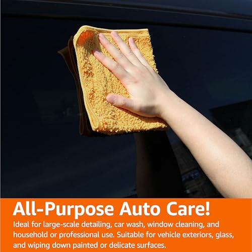Amazon Basics Microfiber Car Drying Towels, Highly Absorbent, Lint Free, Scratch Free, Ultra-Soft, Car Detailing, Buffing and Polishing, 16" x 16", Yellow, 12-Pack - size: 12 Pack
