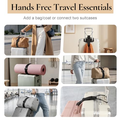 Luggage Connector Straps for Suitcases, Adjustable Add-a-Bag Belt 2 Pack | Multi-Use Strong Elastic Fastening Luggage Straps, Attach Carry-On, Backpack & Handbag, Hands Free Travel Essential, Black