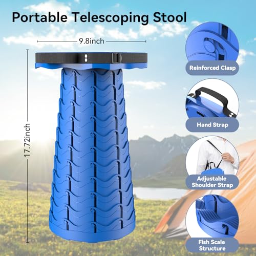 2026 Upgraded Collapsible Stool, Portable Folding Stool, Telescoping Camping Stool with Max Load Capacity 485lbs, Square Retractable Seat for Camping Gardening Fishing Hiking BBQ [Blue] - color: Square Stool-blue