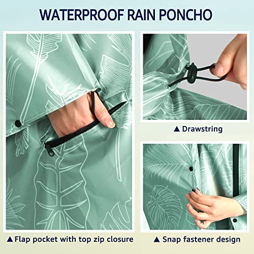 ANYOO Waterproof Rain Poncho Lightweight Reusable Hiking Hooded Coat Jacket for Outdoor Activities - color: Green Leaf