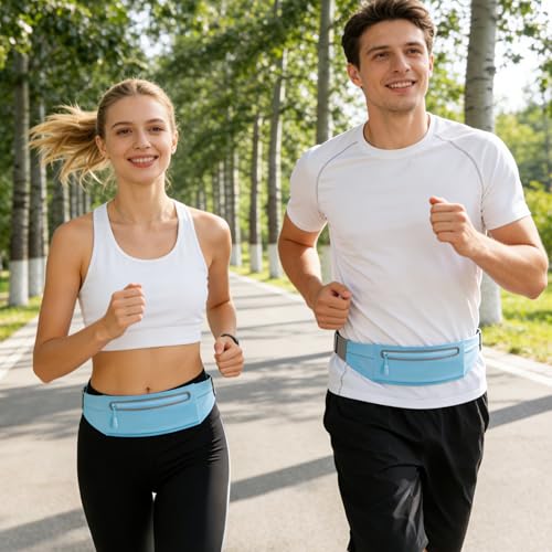 Slim Running Belt for Women Men,Phone Holder Waist Pack,Runners Fanny Pack - color: Light Blue