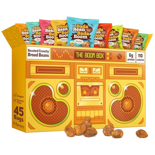 Bada Bean Bada Boom, Crunchy Roasted Broad Bean Snacks (Fava), High Protein, Vegan, Gluten-free - 110 Calorie Packs, The Boom Box Variety Pack, 1 Ounce (Pack of 45)