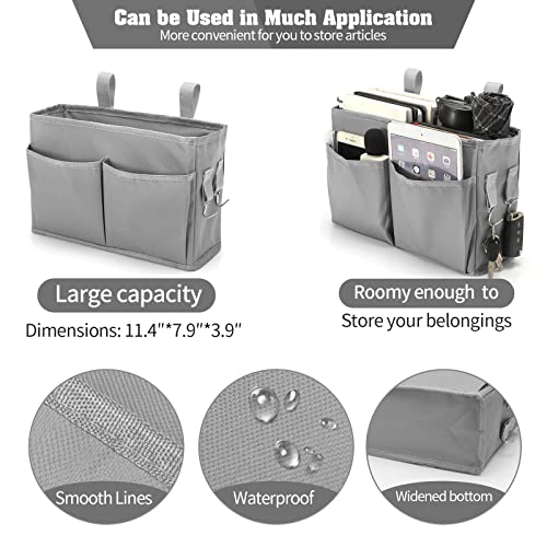 Bseash Bunk Bed Organizer, Bedside Caddy Hanging Bed Organizer Storage Bag with 4 Pockets and 2 Hooks, for College Dorm Rooms Bed, Hospital Bed, Baby Bed Rails, 600D Oxford Cloth (Gray) - color: Gray, size: Small