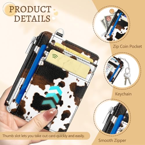 Kelvoris Credit Card Holder Small Wallet Women, Slim RFID, Cow Print - color: Cow Print