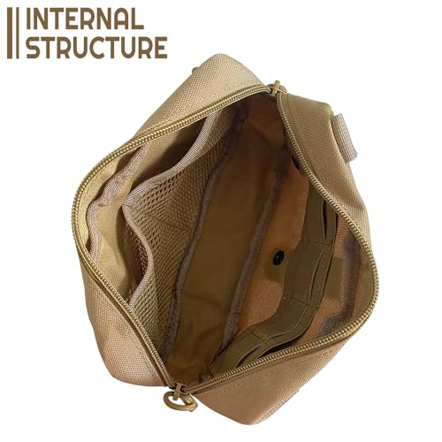 Tactical Molle Admin Pouch | Utility EDC Tool Pouch Bag | Backpack Strap Pouch | Battle Belt Accessories Pouch for Chest Vest Waist Gear - color: Brown