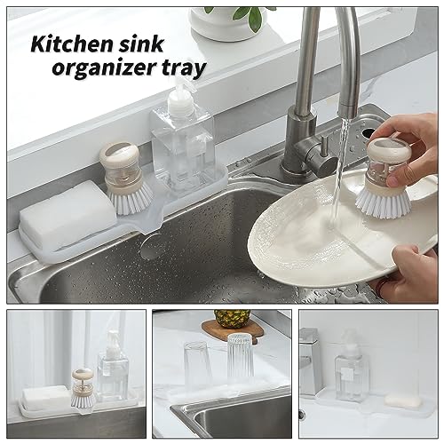 MicoYang Silicone Soap Dish with Drain Spout — Self-Draining Double Sink Organizer Tray for Kitchen & Bath, Dispensers, Sponges & Soap Holder, Non-Slip & Dishwasher Safe, Translucent (Large, 12"×4") - color: Translucent, size: L(12"×4")
