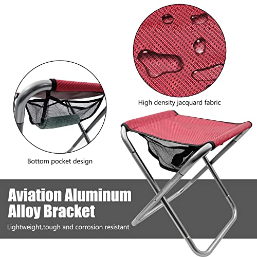 Folding Camping Stool, 16 Inch Tall Portable Folding Stool Aluminum Alloy Lightweight Stool Seat Red Foldable Stool with Carry Bag for Fishing Outdoor Camping Hiking and BBQ - color: Red