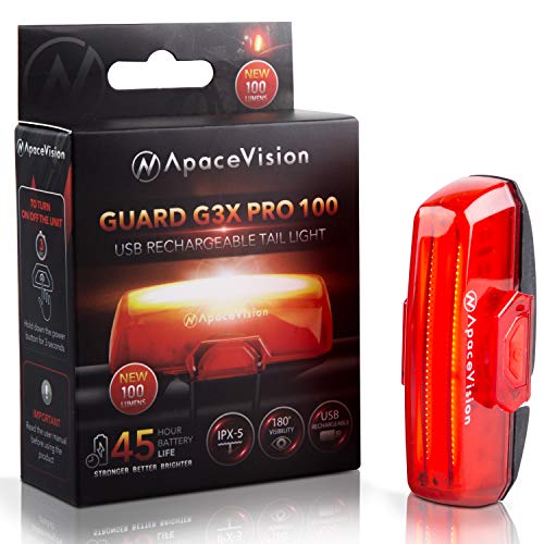 Bike Tail Light USB Rechargeable by Apace - Super Bright 100 Lumens LED Bicycle Rear Light Easily Clips on as a Red Taillight for Optimum Cycling Safety