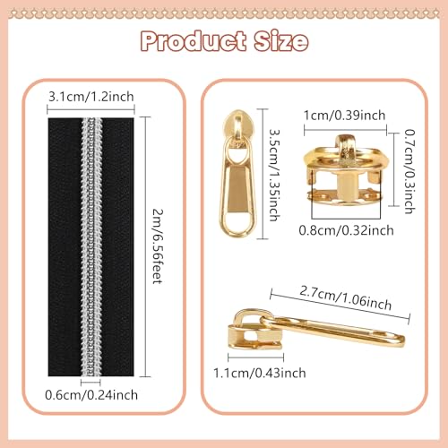 DOITEM 17.8 Yards Endless Zippers by The Meter Black White Zipper 6 mm Spiral + 32 Nonlock Zippers (Gold Silver Rose Gold) - color: #5 8 Multicolour