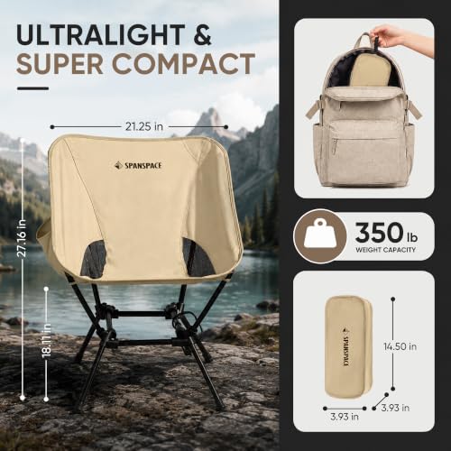 Ultralight Camping Chair for Adults, 3.6 lb Portable Seat, 350 lb Capacity - color: Brown