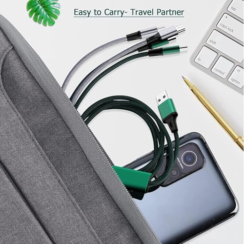 MJXIANG 2-Pack Multi Charger Cable 4 in 1, 4FT Braided Fast Charging 3A | with 2 Type C&2 Micro USB Ports, for iPhone 17 16 15 Series, Android Cell Phones Tablets, Four Devices/Travel/Game/Car/Home