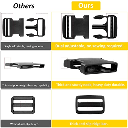 Heavy-Duty Buckle and Strap Set 1“: 6 Yards of Thick nylon webbing, 6-Pack Adjustable Quick Side Release Plastic Buckles, 12 Tri-Glide slide Clips, 6 Metal D-rings, Black (1” Combo kit) - size: 1" x 6 yd