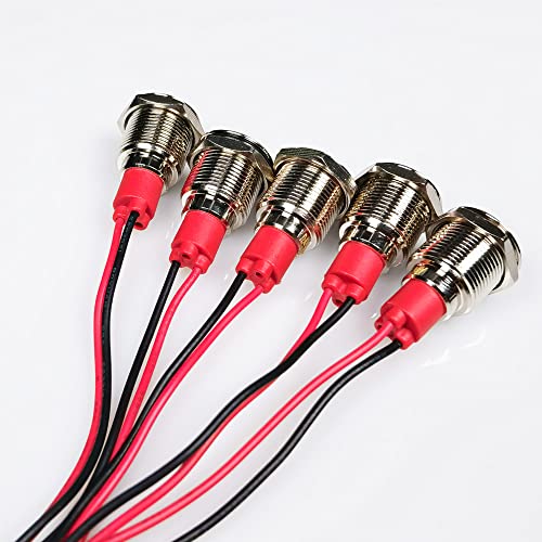 Gebildet 5pcs 12mm LED Metal Indicator Light AC/DC 12-24V Waterproof Signal Lamp Pilot Dash Directional with Wire(Red) - color: Red AC/DC 12-24V
