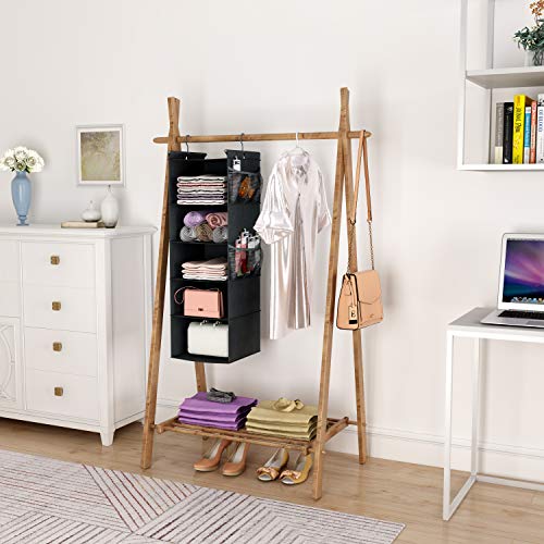 MAX Houser 5-Shelf Hanging Closet Organizer with 4 Side Pockets, Black | Foldable Fabric Hanging Shelves for Closet, Cloth Hanging Shelves with 2 sturdy hanging hooks, Small Space Saver - color: Black