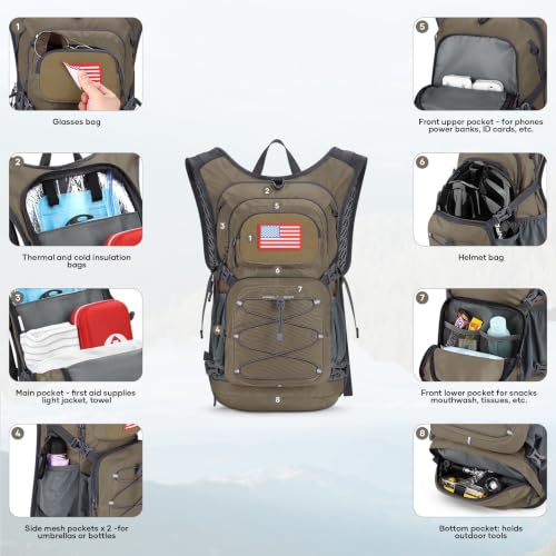 Maelstrom Lightweight Hydration Hiking Backpack with 2L/3L Water Bladder | BPA-free, High Flow Bite, Insulated Compartment, Reflective Strip, Utility Pockets, Perfect for Running, Cycling, Marathon - color: 4.Khaki, size: 3L Bladder