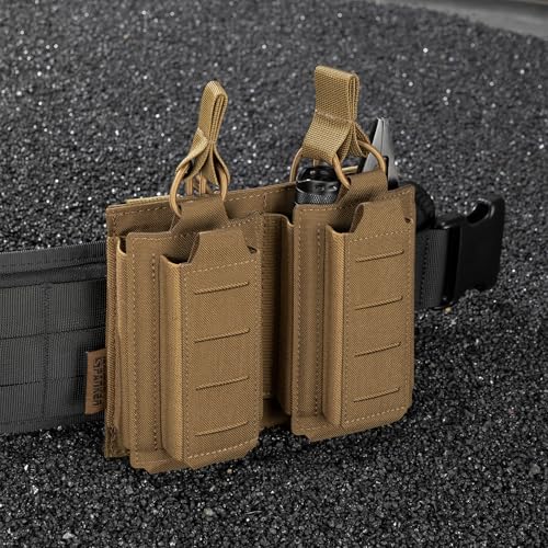 EXCELLENT ELITE SPANKER Tactical Open-Top Single/Double/Triple Molle Mag Pouch for Pistol Mag Pouch Tactical Bag Accessories Holder - color: Double-Coyote Brown