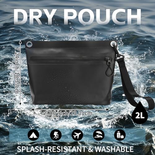 2L Waterproof Bag Fanny Pouch for Phone Passport Purse, Handle & Adjustable Strap for Swim, Travel, Beach - color: Black