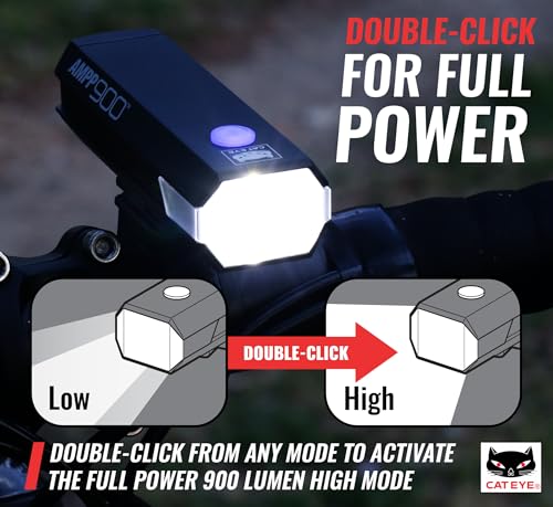 CATEYE AMPP USB Rechargeable Bike Light | Commuters, Road Cyclists & Mountain Bikers, Day & Night Riding Modes, IPX4 Waterproof, Tough & Durable - style: Ampp900