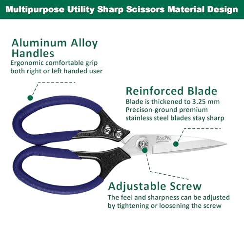 Heavy Duty Scissors All Purpose, 8.5 inch Stainless Steel Utility Sharp Shears, Aluminum Alloy Handle for Cutting Cardboard,Carpet,Fabric,Leather,Rope,Rubber,Plastic and Kitchen or Workshop Use - color: Purple