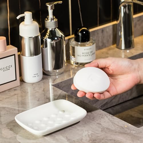 Miamolo Soap Dish, Ceramic Soap Holder Shower Soap Dish for Bar Soap Sponge, Soap Saver Tray for Bathroom Kitchen Sink, White - color: White, size: Floating Point Design