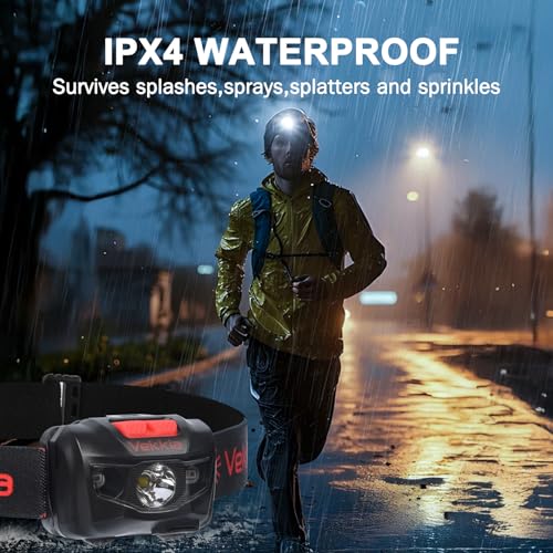 Vekkia LED Headlamp Rechargeable - 5 Lighting Modes - color: Black Rechargeable