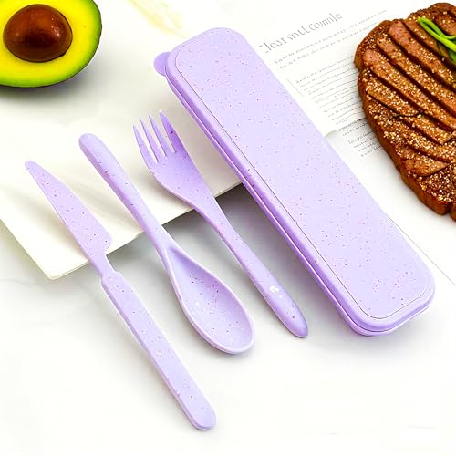 Portable Travel Utensils - Reusable Travel Utensils with Case (Purple) - color: Purple