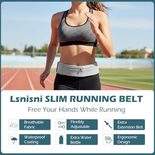 Slim Running Belt for Men and Women, Running Waist Pack | with Water Bottle & Towel Multi Pocket Fanny Pack - Phone Holder, Adjustable for Running, Climbing - Medium - Grey - color: Grey-medium