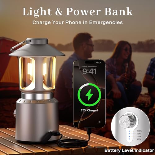 Camping Lantern Rechargeable, Telescopic 8000mAh Camping Light - color: Silver