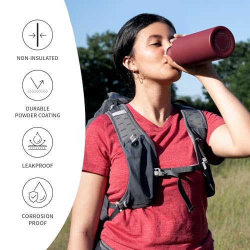 Bambaw 16 oz Water Bottle Non-insulated, Metal Water Bottle Red, Single Walled Stainless Steel Water Bottle, Leak Proof Water Bottle for School, BPA Free Water Bottle no Straw – Red Berry - color: Red Berry, size: 16 oz
