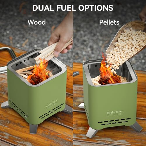 2-in-1 Wood Burning Fire Pit with Pot Rack, 9" Tabletop Fireplace, Green - color: Green, size: 9"
