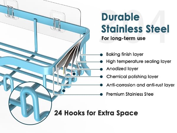 NESOMI Shower Caddy Adhesive Shower Organizer 8-Pack, Rustproof Stainless Steel Bathroom Shelves, Large Capacity No-Drill Rack Storage Accessories with Soap Dish Toothbrush Holder Hooks - color: Blue, size: 8-Piece Set