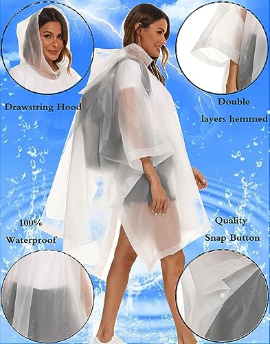 2 Pack Rain Ponchos for Adults Reusable - Raincoats Survival Emergency Heavy Duty Rain Coat with Drawstring Hood - color: White&purple